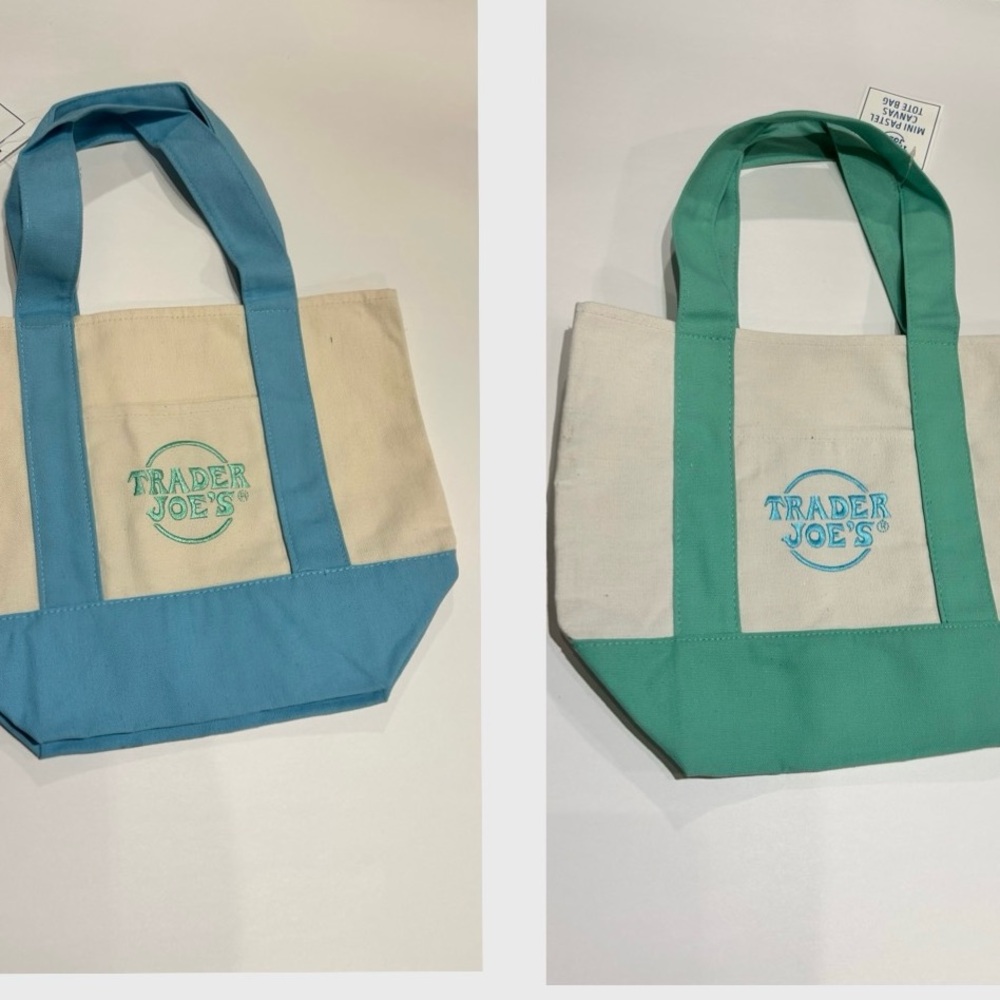 Trader Joe's Canvas Tote Bag in Aqua and Teal mini pastel Easter collection NWT